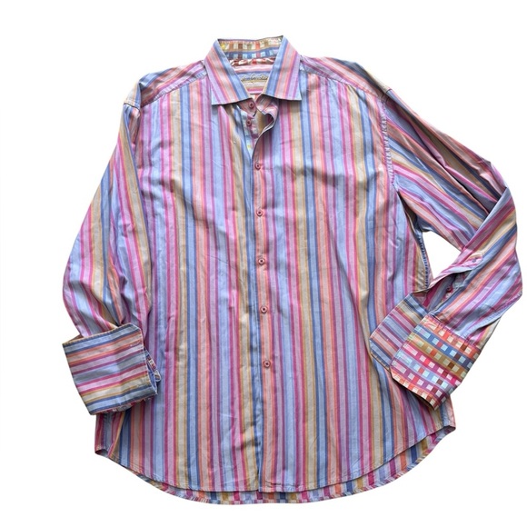 Robert Graham Vibrant Multi Color Stripes Button Up Shirt Cotton 3XL Career Work - Picture 4 of 9